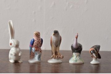 ハンガリー　HEREND(ヘレンド)　ウサギ　鳥　フィギュリン5個セット(R-043398)
