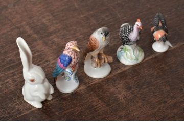 ハンガリー　HEREND(ヘレンド)　ウサギ　鳥　フィギュリン5個セット(R-043398)