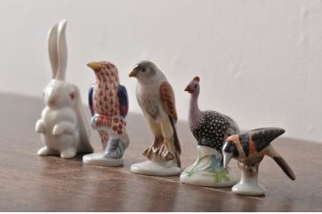 ハンガリー　HEREND(ヘレンド)　ウサギ　鳥　フィギュリン5個セット(R-043398)