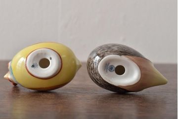 ハンガリー　HOLLOHAZA　ホロハーザ　ニワトリ　ハリネズミ　フィギュリン2個セット　陶器　置物