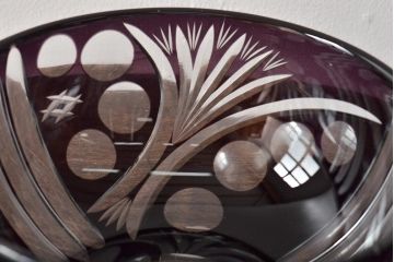 アンティーク雑貨　昭和初期　紫被せ切子ガラスボウル(深鉢、色被せ、和ガラス)(R-043402)