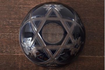 アンティーク雑貨　昭和初期　青切子ガラスボウル(深鉢、色被せ、和ガラス)(R-043403)
