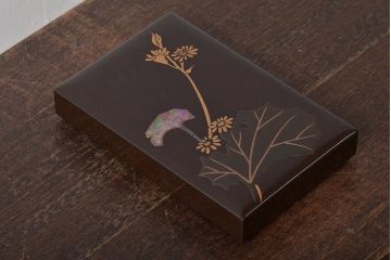 アンティーク雑貨　昭和初期　螺鈿　金蒔絵　梨地　木製硯箱(文箱、収納箱、漆器)(R-043405)