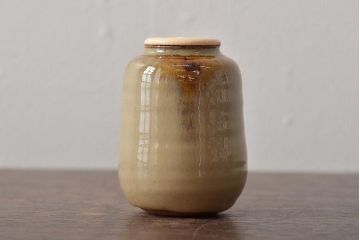 昭和期　赤膚焼　大塩正人造　茶入(茶道具、共箱)(R-043406)