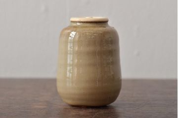 昭和期　赤膚焼　大塩正人造　茶入(茶道具、共箱)(R-043406)