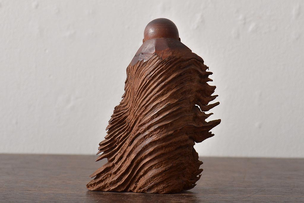 昭和期　一刀彫(肥松)　達磨木彫(彫刻、だるま大師)(R-043408)