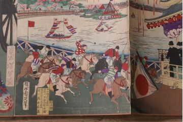 明治期　浮世絵　相撲、戦争など　58枚　29種　版画　画帖(國芳、周延、國明)(R-043411)