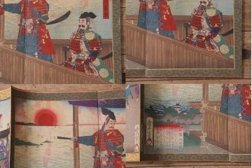 明治期　浮世絵　相撲、戦争など　58枚　29種　版画　画帖(國芳、周延、國明)(R-043411)