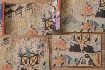 明治期　浮世絵　相撲、戦争など　58枚　29種　版画　画帖(國芳、周延、國明)(R-043411)