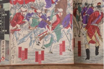 明治期　浮世絵　相撲、戦争など　58枚　29種　版画　画帖(國芳、周延、國明)(R-043411)