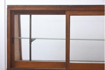 ビンテージ家具　昭和レトロ　ナラ材　タイル仕様の珍しいガラスケース(ショーケース、陳列棚)(R-043436)