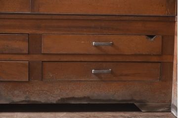 ビンテージ家具　昭和レトロ　ナラ材　タイル仕様の珍しいガラスケース(ショーケース、陳列棚)(R-043436)