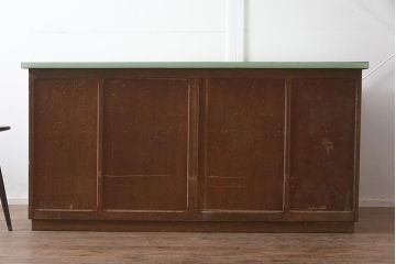 ビンテージ家具　棚付き　木製　味のあるレトロな両袖机(ワークデスク、在宅ワーク、在宅用、作業台)(R-043437)