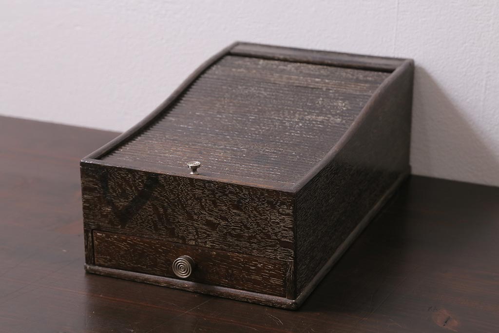 アンティーク雑貨　昭和初期　引き出し付き　蛇腹式のレトロな筆入れ(小物収納、書道具、硯箱)(R-043440)