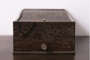 アンティーク雑貨　昭和初期　引き出し付き　蛇腹式のレトロな筆入れ(小物収納、書道具、硯箱)(R-043440)