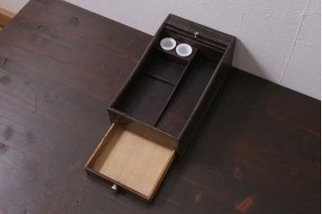 アンティーク雑貨　昭和初期　引き出し付き　蛇腹式のレトロな筆入れ(小物収納、書道具、硯箱)(R-043440)