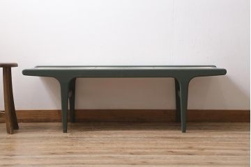 ヴィンテージ家具　北欧ビンテージ　G-PLAN(ジープラン)　ダークグリーンのペイントとタイルトップがお洒落なコーヒーテーブル(センターテーブル)(R-043441)