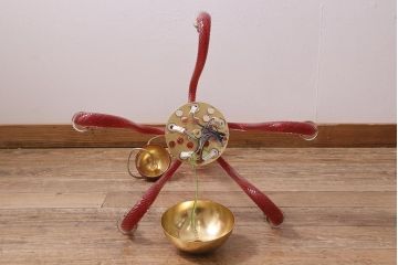 中古　SIGNORETTO LAMPADARI　ムラノガラス(ベネチア)　レッド　インパクトのある5灯シャンデリア(天井照明)(R-043443)