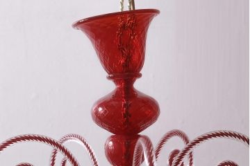 中古　SIGNORETTO LAMPADARI　ムラノガラス(ベネチア)　レッド　インパクトのある5灯シャンデリア(天井照明)(R-043443)