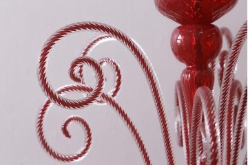 中古　SIGNORETTO LAMPADARI　ムラノガラス(ベネチア)　レッド　インパクトのある5灯シャンデリア(天井照明)(R-043443)