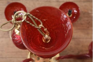 中古　SIGNORETTO LAMPADARI　ムラノガラス(ベネチア)　レッド　インパクトのある5灯シャンデリア(天井照明)(R-043443)