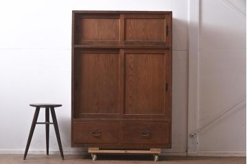 和製アンティーク　大正昭和初期　大胆な杢目が美しい戸棚(収納棚、キャビネット)(R-043451)