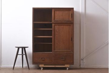 和製アンティーク　大正昭和初期　大胆な杢目が美しい戸棚(収納棚、キャビネット)(R-043451)