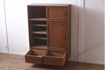 和製アンティーク　大正昭和初期　大胆な杢目が美しい戸棚(収納棚、キャビネット)(R-043451)