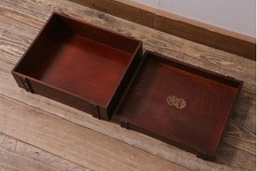 中古　民芸家具　家紋入り　小物収納に便利な木製の収納箱(R-043458)