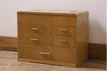 レトロ家具　美品　杢目が素敵な昭和期の裁縫箱(ソーイングボックス、小引き出し)(R-043459)