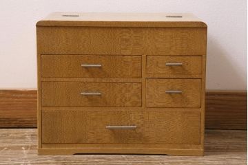 レトロ家具　美品　杢目が素敵な昭和期の裁縫箱(ソーイングボックス、小引き出し)(R-043459)