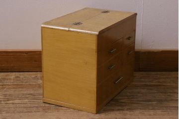 レトロ家具　美品　杢目が素敵な昭和期の裁縫箱(ソーイングボックス、小引き出し)(R-043459)