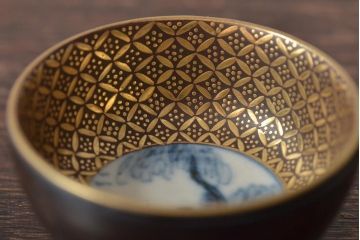 アンティーク雑貨　昭和初期　九谷美山造　猪口高杯など4組セット(色絵金彩、酒器)(R-043467)