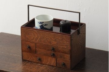 古民具　明治大正期　上手指物　本桑銅手付煙草盆　伊万里火入　灰落とし(茶道具、たばこ盆、莨盆)(R-043468)