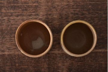 未使用　笠間焼　中野晃嗣　草文夫婦湯呑(共箱、和食器)(R-043469)