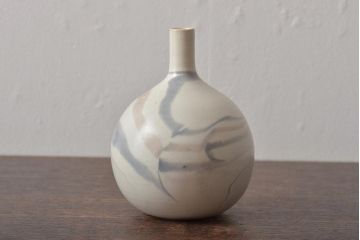 アンティーク雑貨　荒田耕治　笠間焼　墨流一輪差(花瓶、共箱)(R-043470)