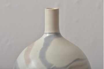 アンティーク雑貨　荒田耕治　笠間焼　墨流一輪差(花瓶、共箱)(R-043470)