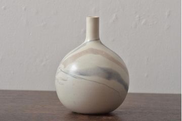 アンティーク雑貨　荒田耕治　笠間焼　墨流一輪差(花瓶、共箱)(R-043470)