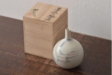 アンティーク雑貨　荒田耕治　笠間焼　墨流一輪差(花瓶、共箱)(R-043470)