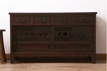 ラフジュ工房オリジナル　古建具リメイク　引き出し付き　明治大正期の味わい深いアンティーク建具を使ったローボード(テレビ台、収納棚、戸棚)(R-043472)