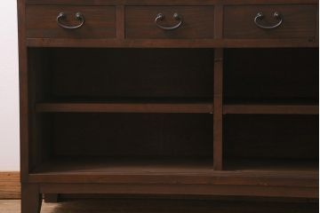ラフジュ工房オリジナル　古建具リメイク　引き出し付き　明治大正期の味わい深いアンティーク建具を使ったローボード(テレビ台、収納棚、戸棚)(R-043472)