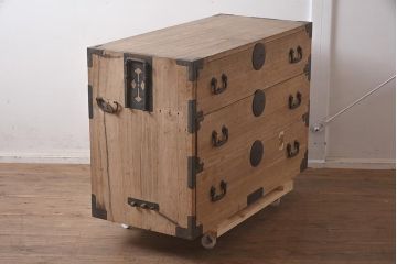 アンティーク家具　3段　新潟産　総桐材　シンプルな重ねの衣装箪笥(引き出し、桐箪笥、桐たんす)(R-043484)