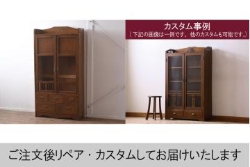 アンティーク家具　和製アンティーク　大正昭和初期　栓材　スリムなサイズ!象嵌細工が目を惹くブックケース(本箱、戸棚、キャビネット)(R-043491)