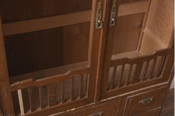 アンティーク家具　和製アンティーク　大正昭和初期　栓材　スリムなサイズ!象嵌細工が目を惹くブックケース(本箱、戸棚、キャビネット)(R-043491)