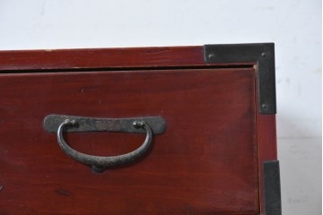 和製アンティーク　漆塗り　丸金具がアクセントの衣装箪笥　(R-043493)