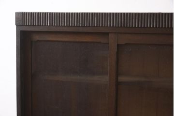 アンティーク家具　大正ロマン香るシンプルなデザインの収納棚(ガラス戸棚、キャビネット)(R-043496)