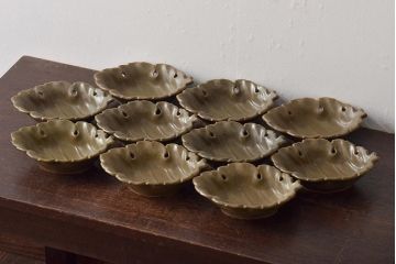 古い平安萬珠堂　葉形向付10客(葉皿)(R-043504)