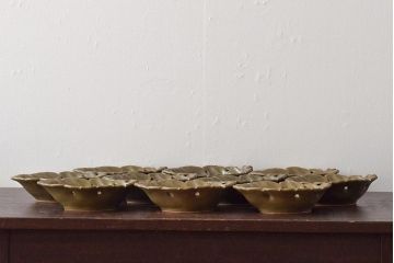 古い平安萬珠堂　葉形向付10客(葉皿)(R-043504)