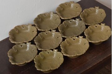 古い平安萬珠堂　葉形向付10客(葉皿)(R-043504)