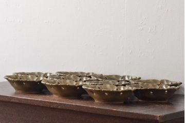 古い平安萬珠堂　葉形向付10客(葉皿)(R-043504)